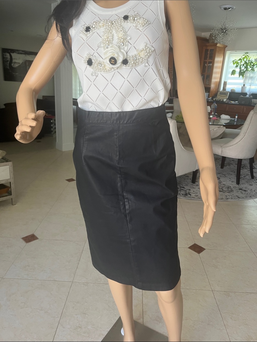 REAL LEATHER Classic Black Pencil Skirt - Sleek Women's Workwear SZ S/M